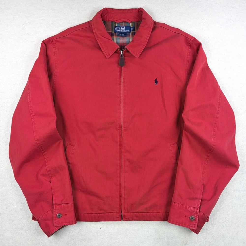 Vtg Polo Ralph Lauren Mens XL Harrington Jacket Pink Red Cotton Plaid Lined